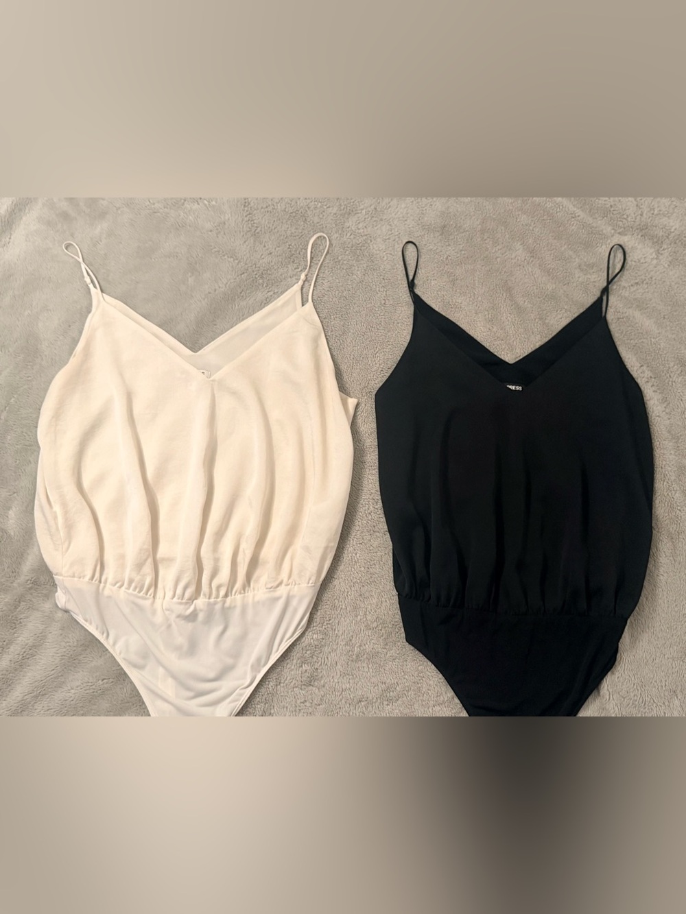 Lot of 2 Express V-Neck Cami Bodysuits | Black & White Blouson | Women's Size L